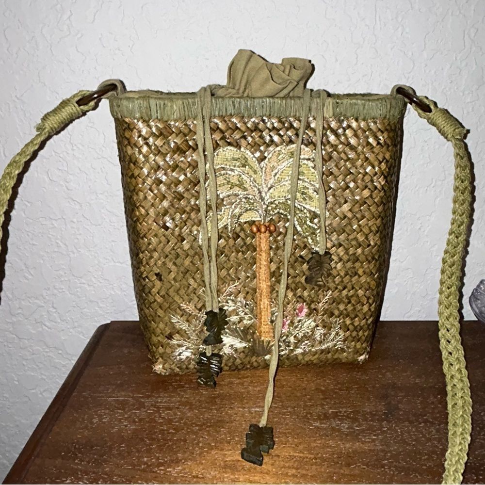 Cappelli Straworld Palm Tree Embroidered Straw Crossbody Purse Bag - Picture 10 of 10